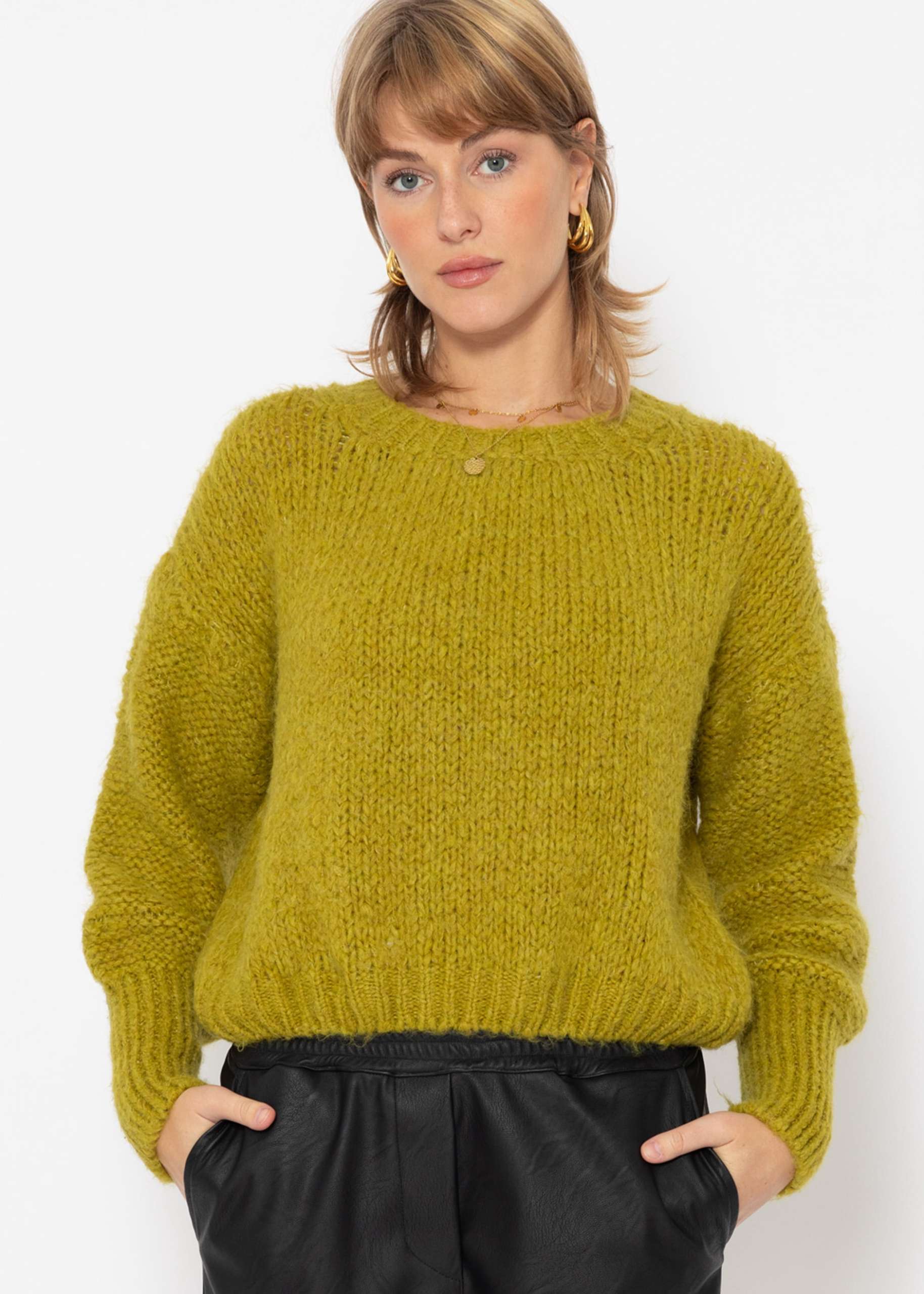 Oversized jumper with contrasting knitted pattern - olive green