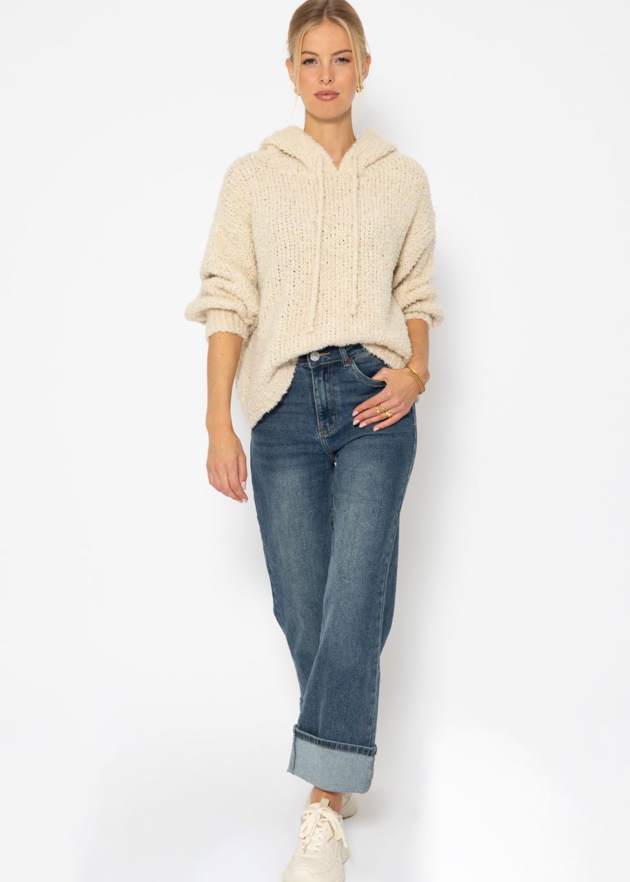 Jessica Haller Bouclé knit jumper with hoodie - offwhite