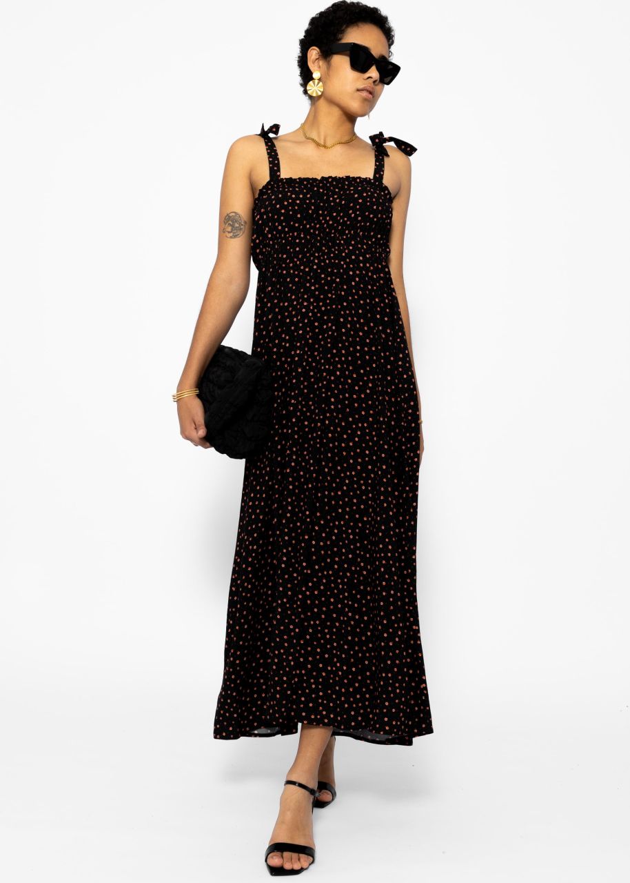 Strap dress with floral print - black