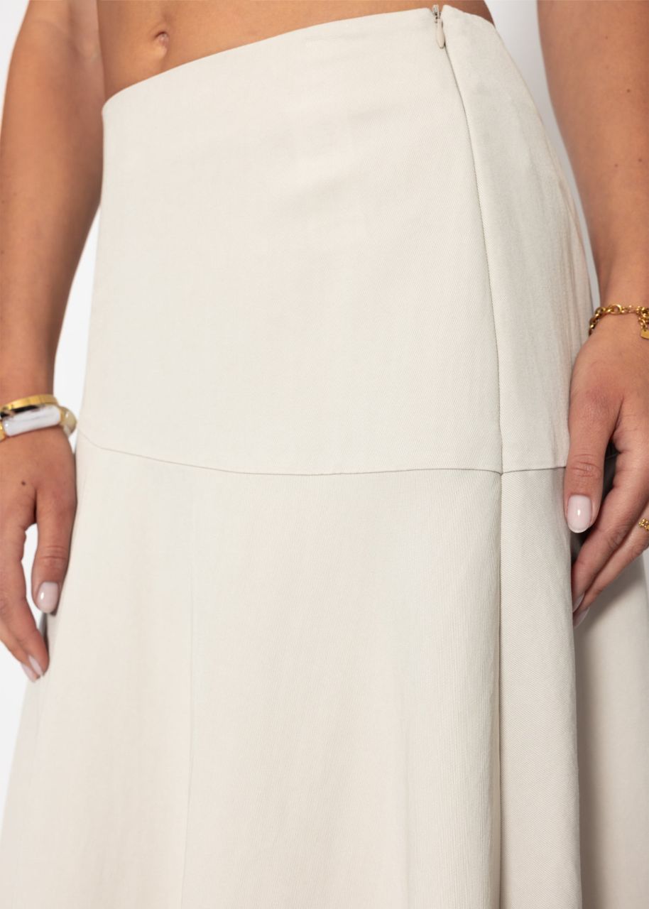 Maxi skirt with diagonal yoke - light beige
