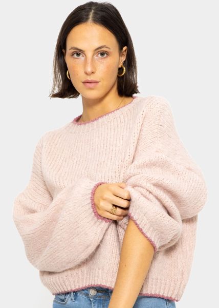 Fluffy jumper with coloured trims - pink