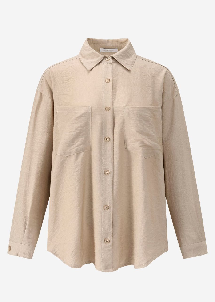 Oversize viscose blouse with patch pockets - beige