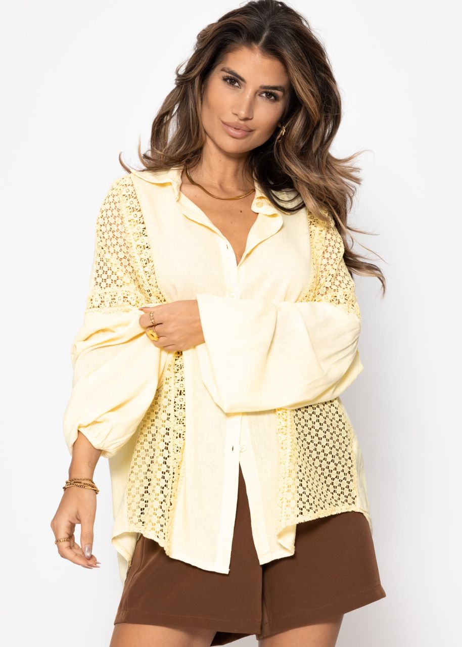 Linen blouse with lace - butter yellow