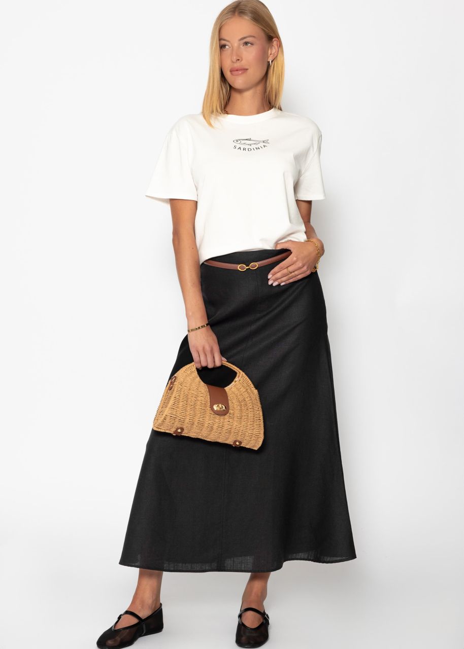 Flared linen skirt - black