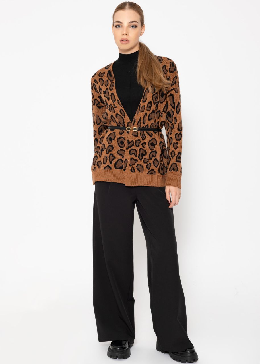 Jacquard cardigan with leo pattern - camel