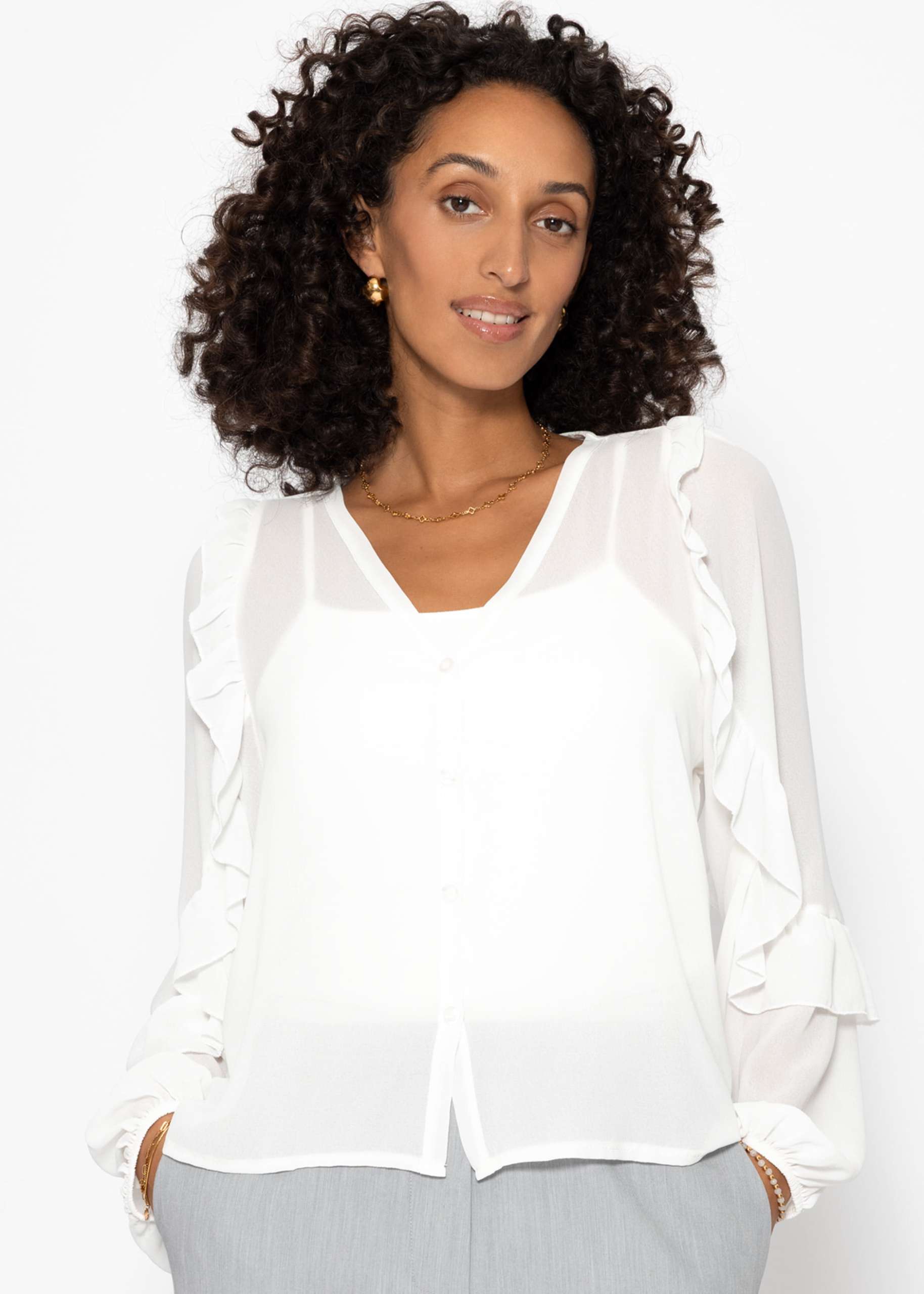 Chiffon blouse with flounces - offwhite