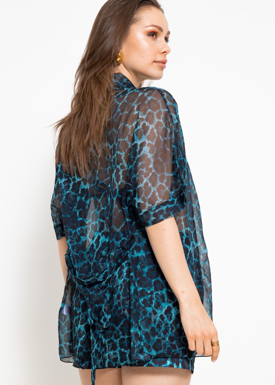 Transparent kimono with leo print - turquoise