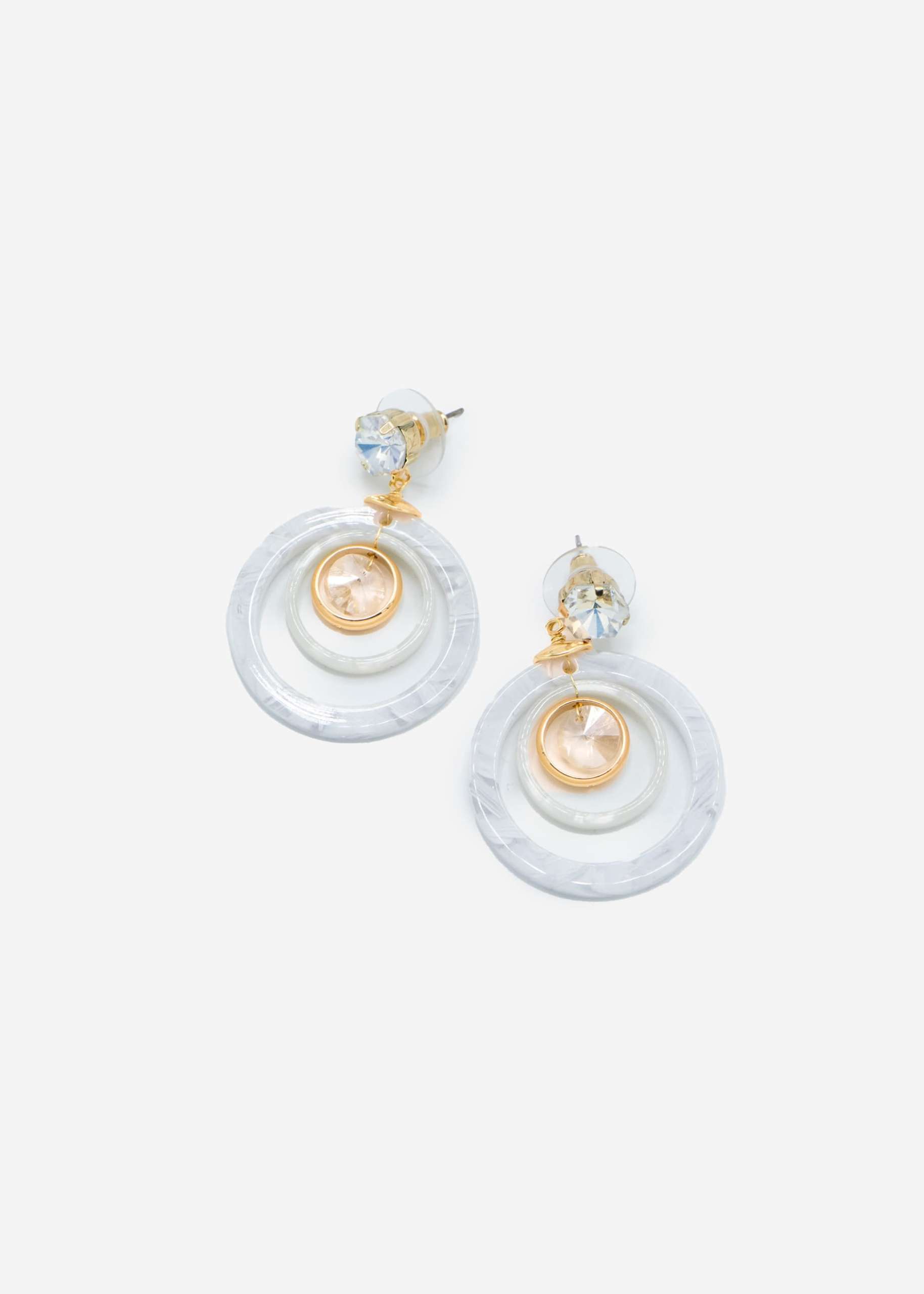 Circle stud earrings with sparkling stone - gold