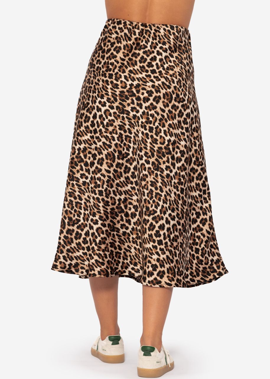 Satin skirt with leo print, brown