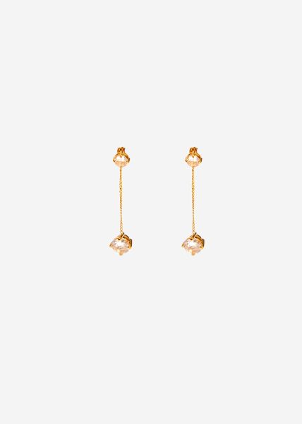 Stud earrings with hanging sparkling stone - gold