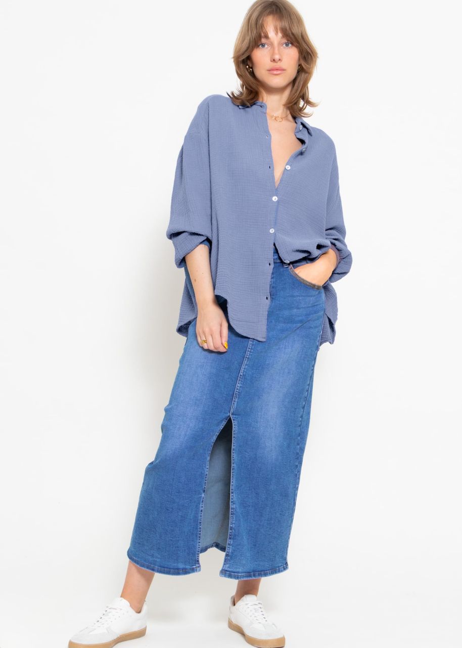 Muslin blouse oversize, short, blue