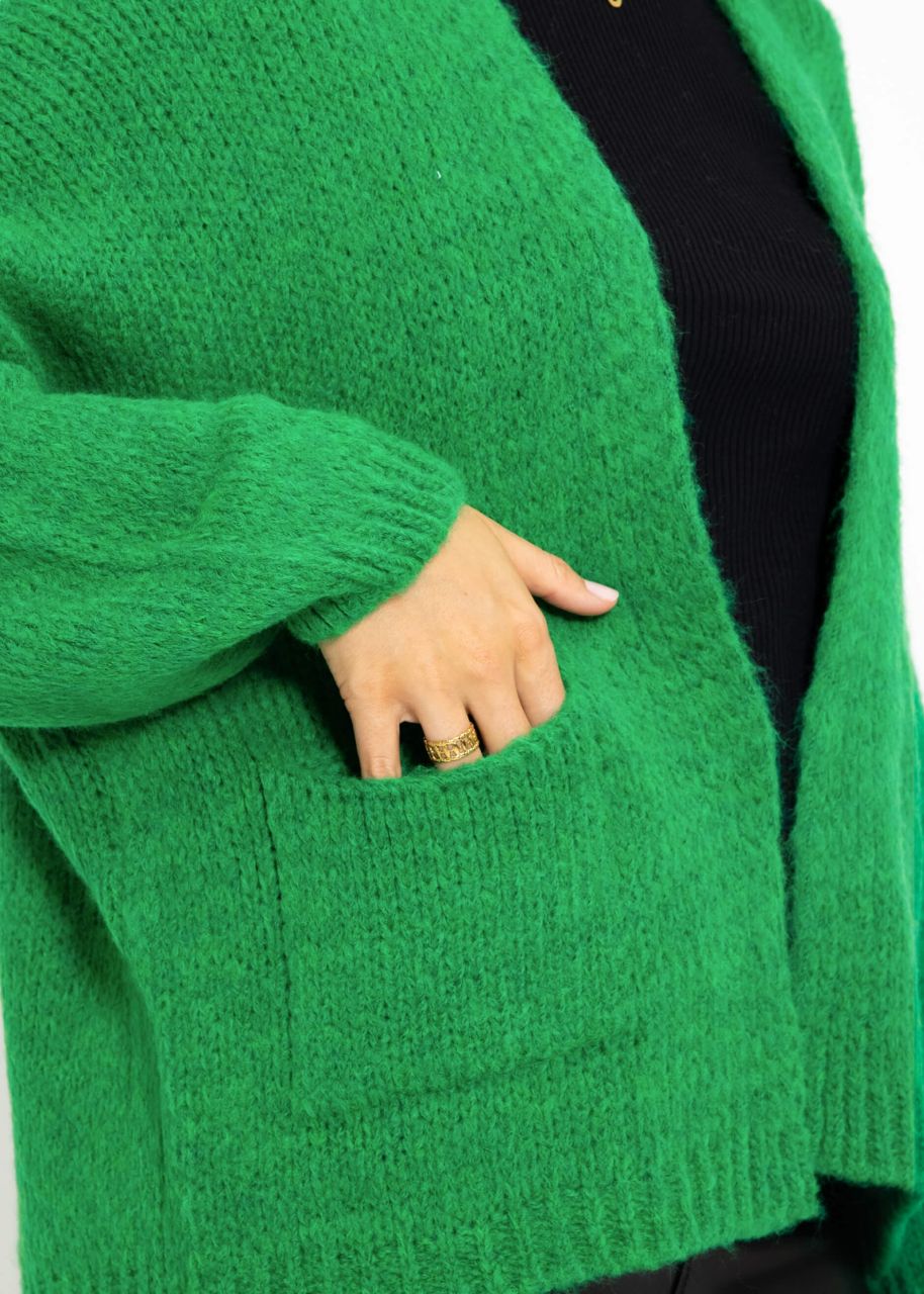 Knitted cardigan with patch pockets - green