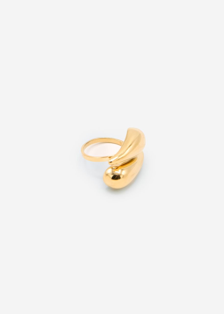 Ring with two elongated drops - gold