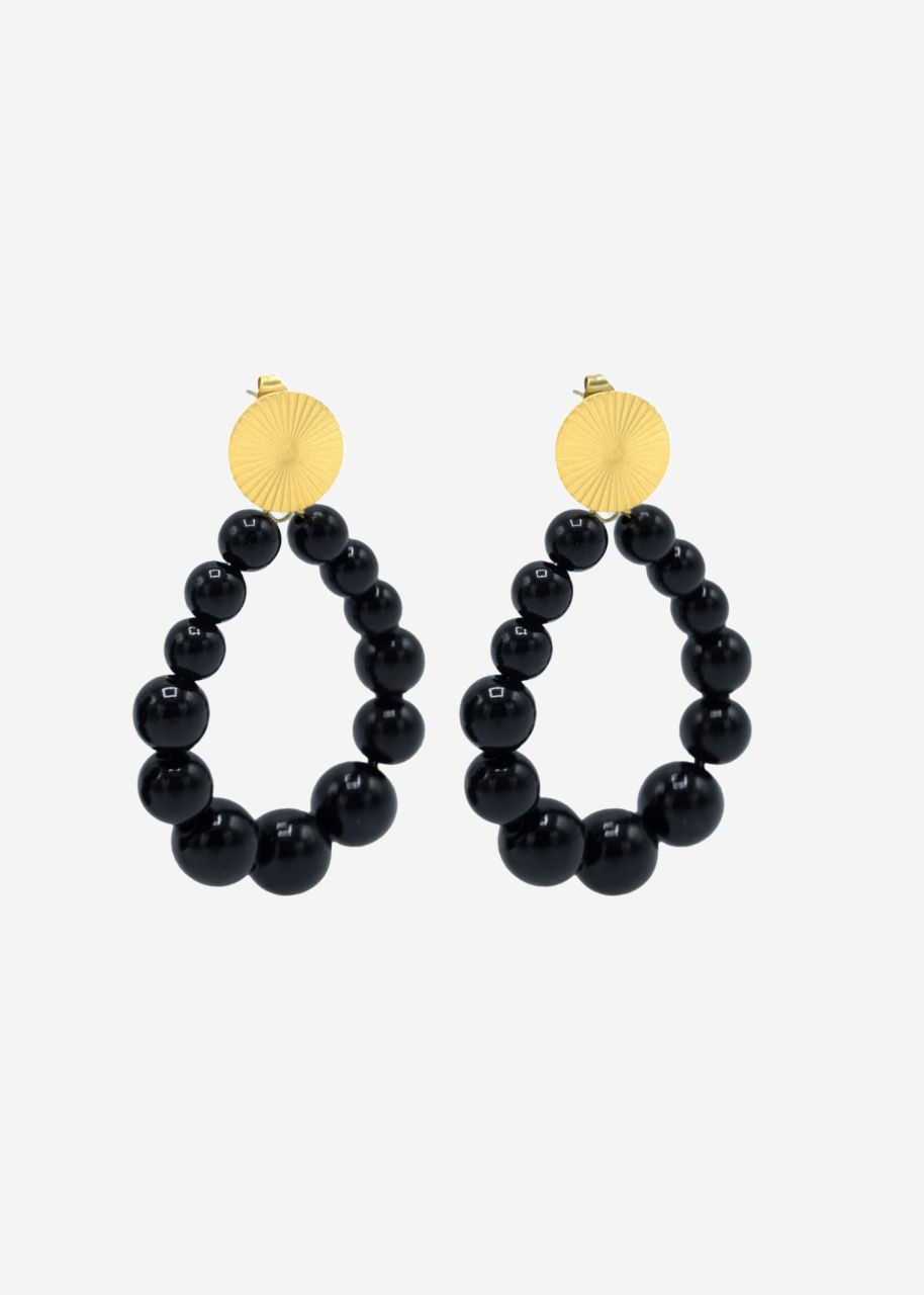 Gold stud earrings with pearls - black