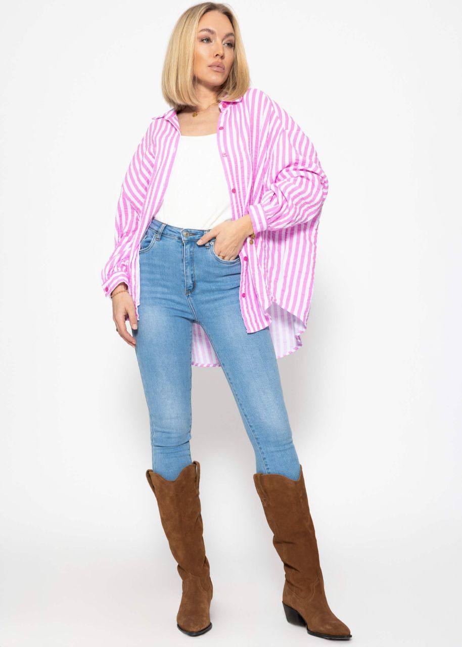 Striped oversized muslin blouse - pink