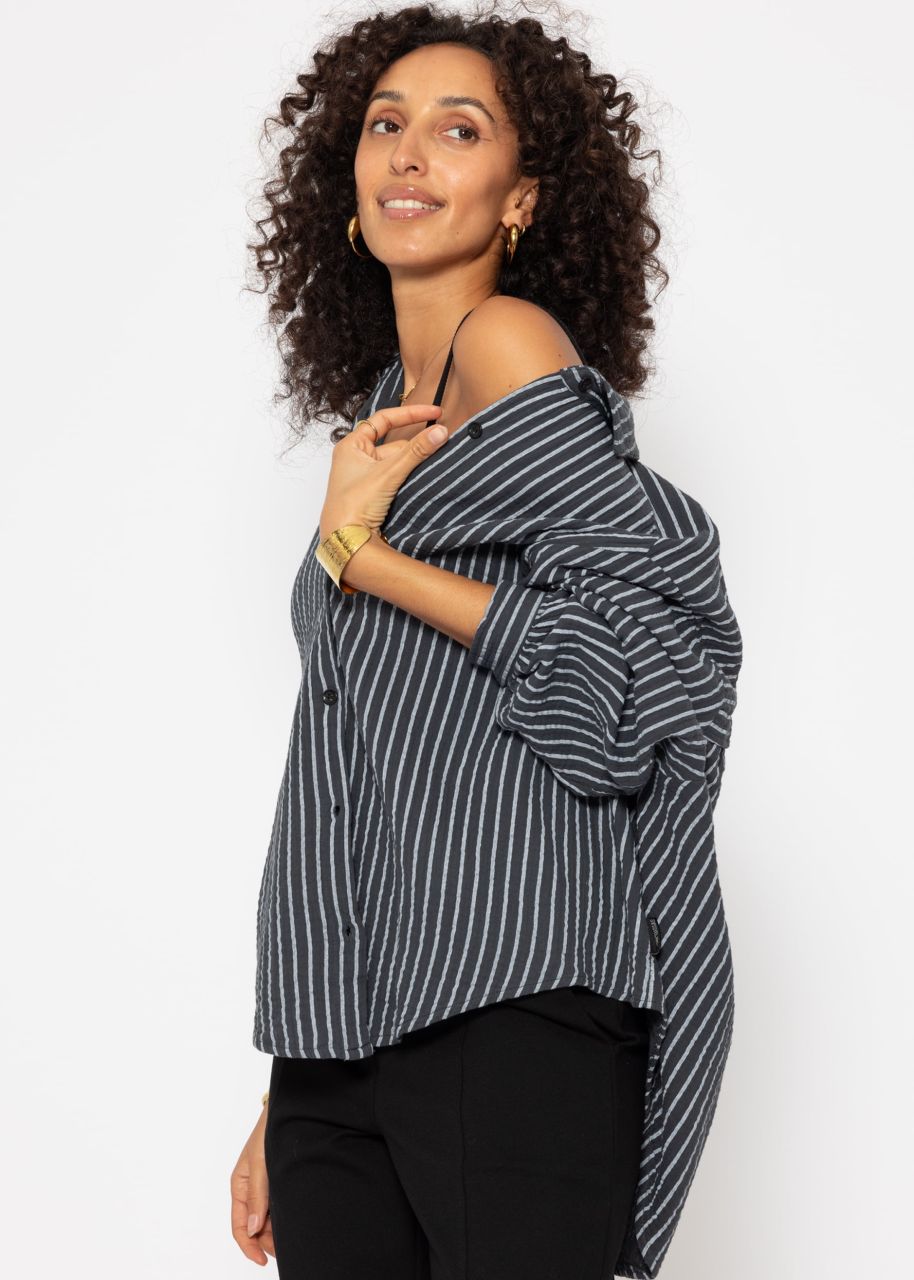 Oversize muslin blouse with light stripes - grey