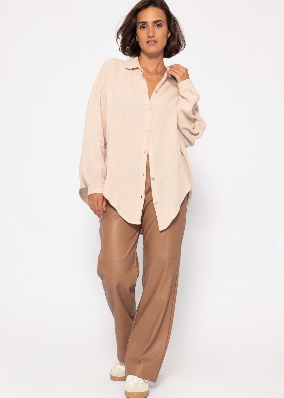 Muslin blouse oversize, short, beige