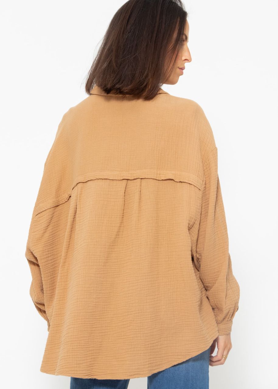 Muslin blouse oversize short - light brown