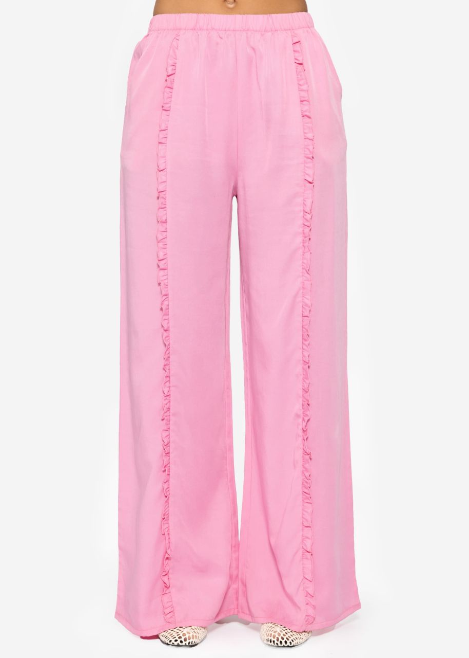 Trousers with wide leg and ruffle detail - pink