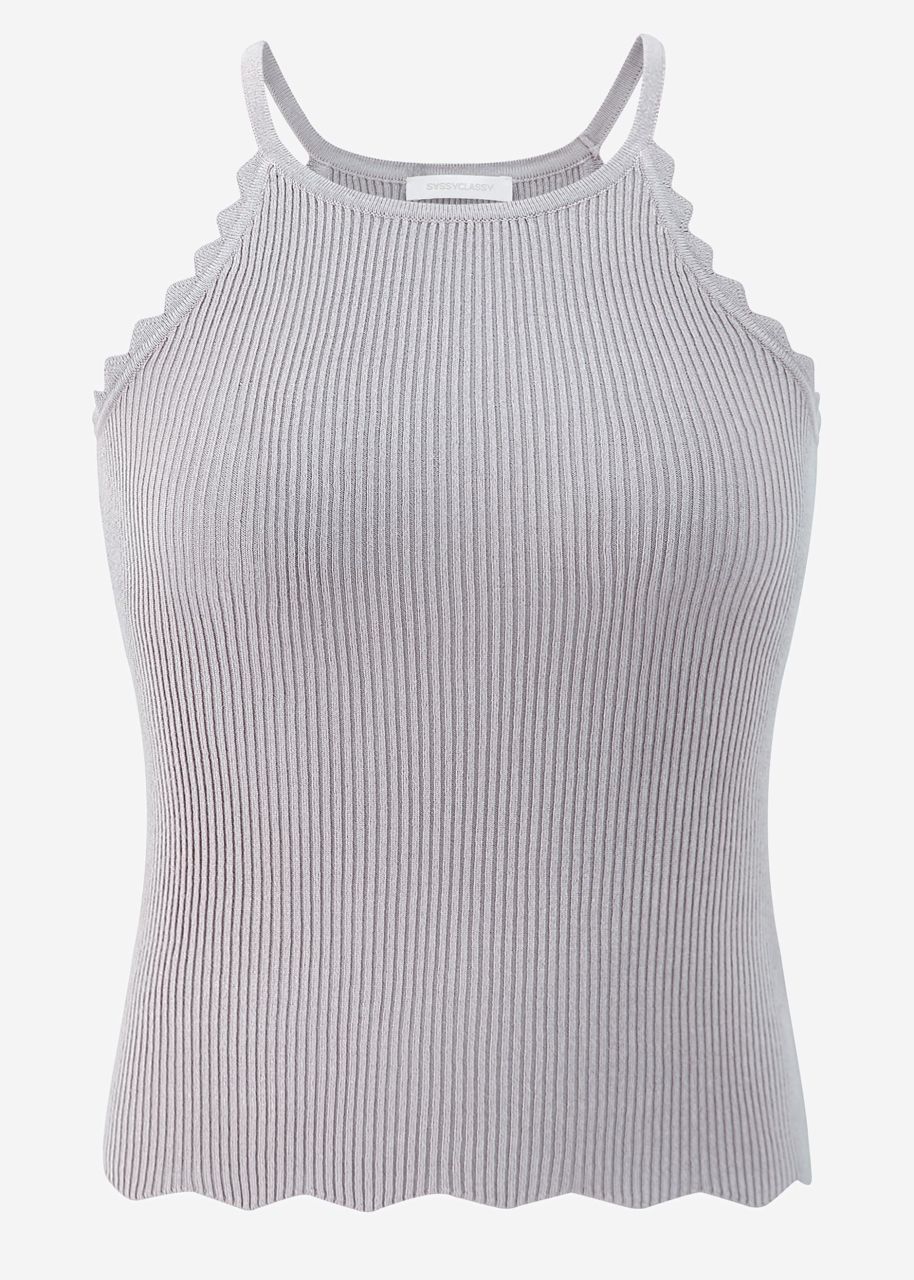 Knit top with scalloped edge, gray