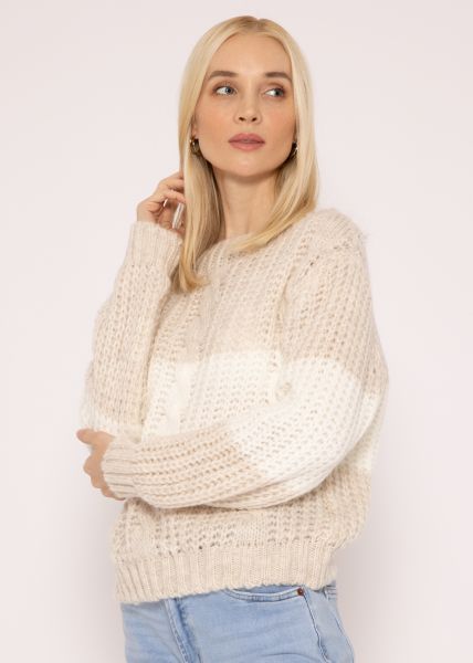 Striped cable knit sweater, beige
