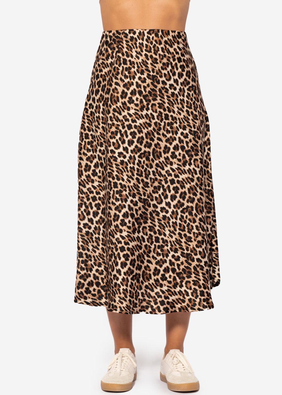 Satin skirt with leo print, brown