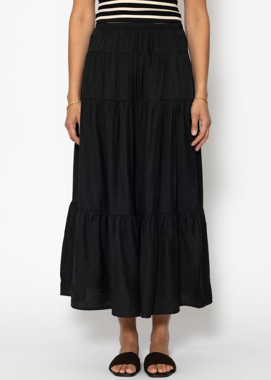 Shiny maxi flounce skirt - black