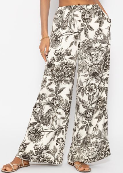 Satin pants with print - offwhite-grey