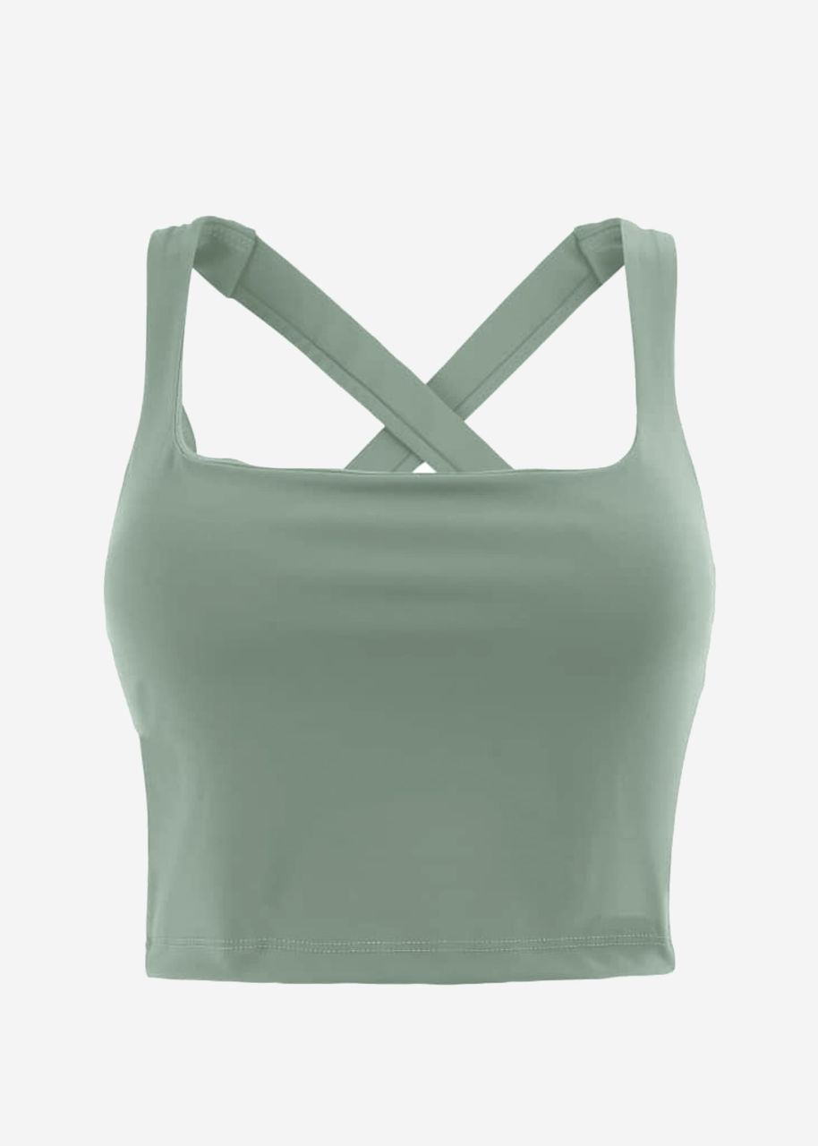 Sports bra with crossed, wide straps - khaki