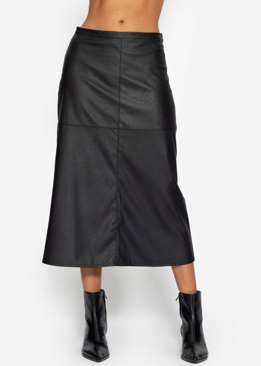 Flared faux leather skirt - black