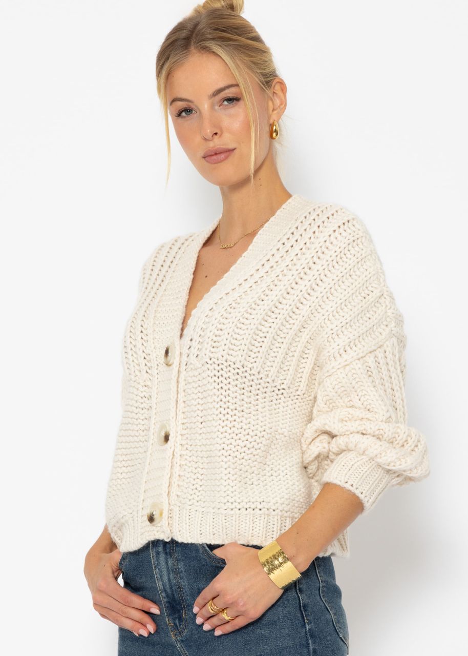 Jessica Haller Knitted cardigan with ribbed sleeves and button placket - beige