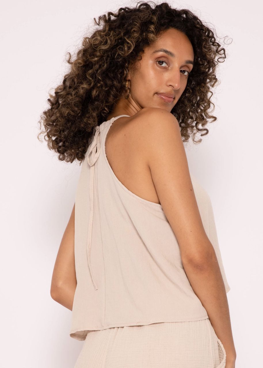 Shimmering off the shoulder viscose top, beige