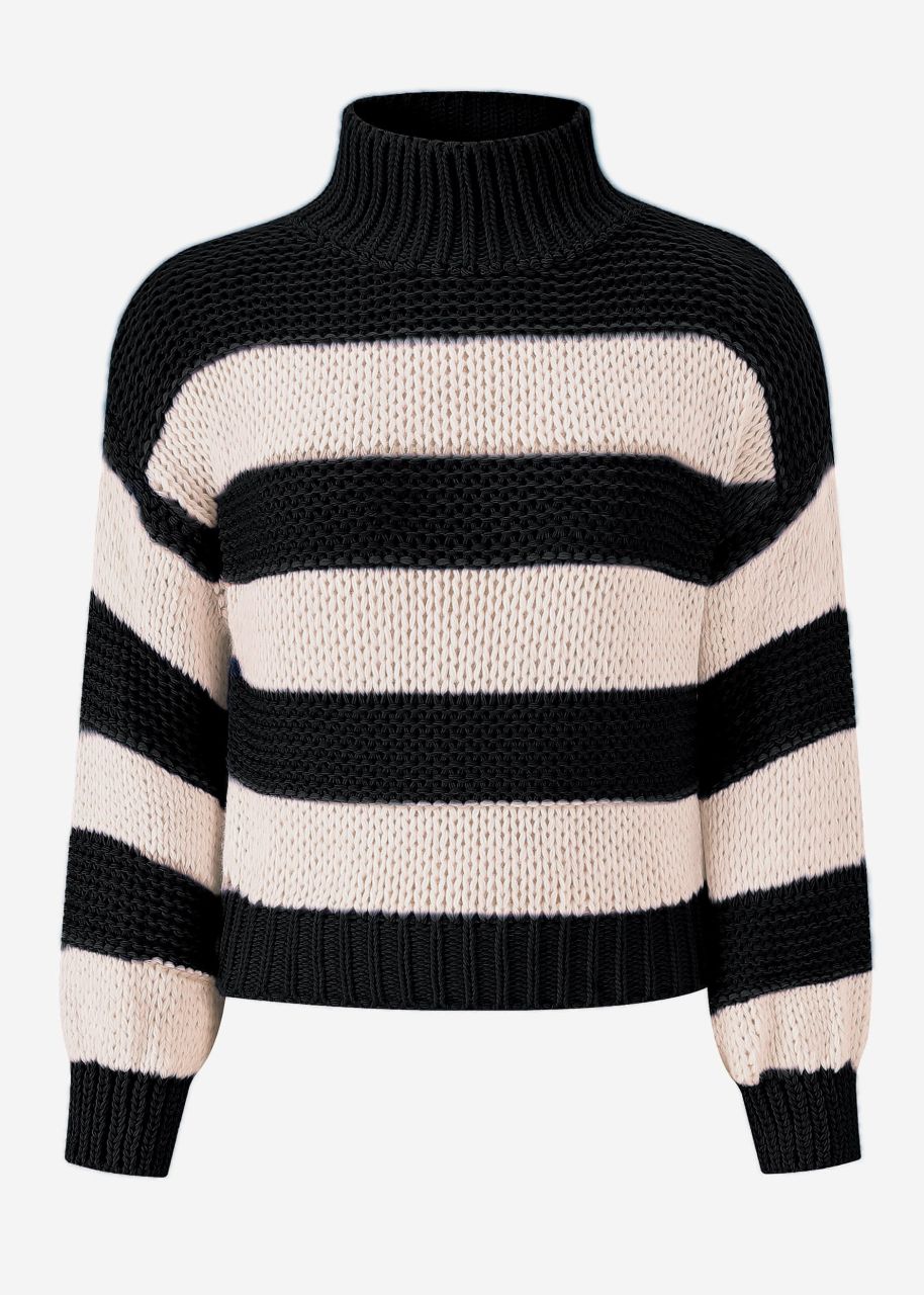 Turtleneck jumper with stripes - black-beige