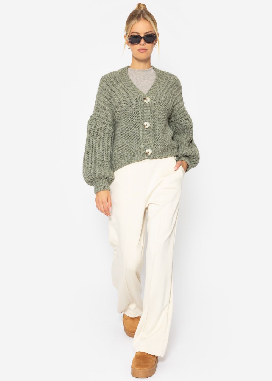 Jessica Haller Knitted cardigan with ribbed sleeves and button placket - khaki