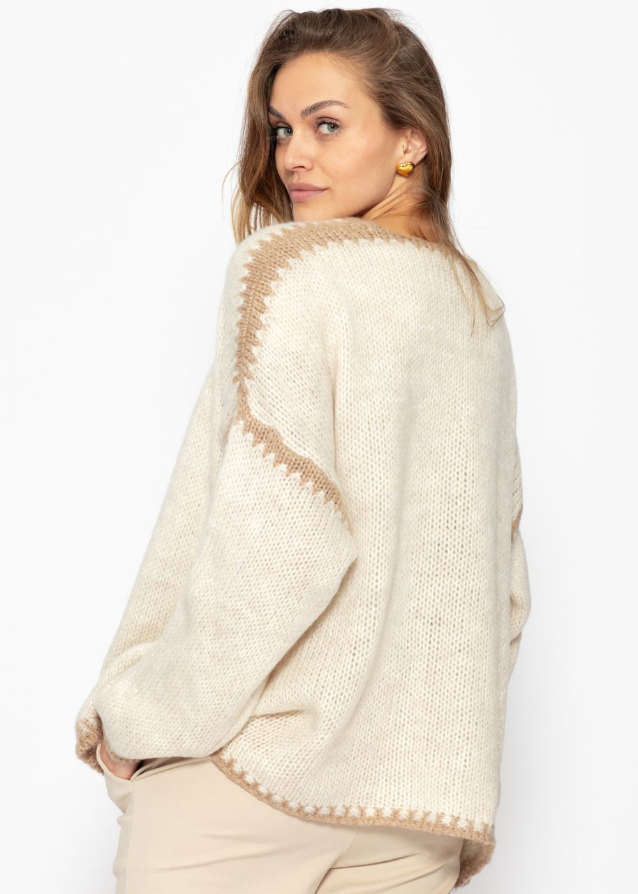 Cardigan with contrasting trims - beige