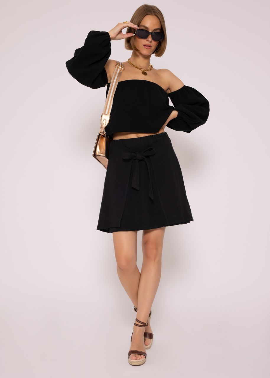 Muslin skirt with wrap effect, black