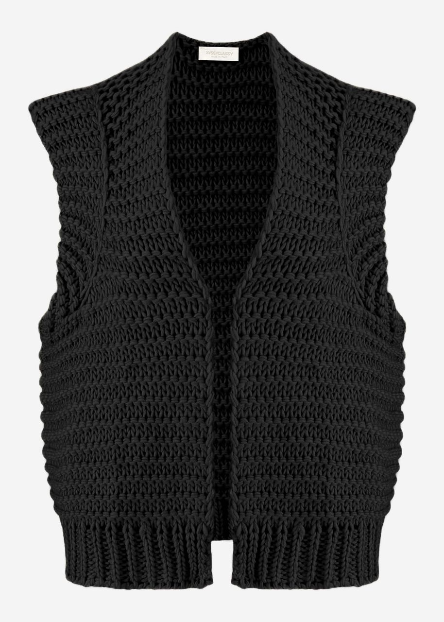 Sleeveless knitted vest with structured shoulders in black