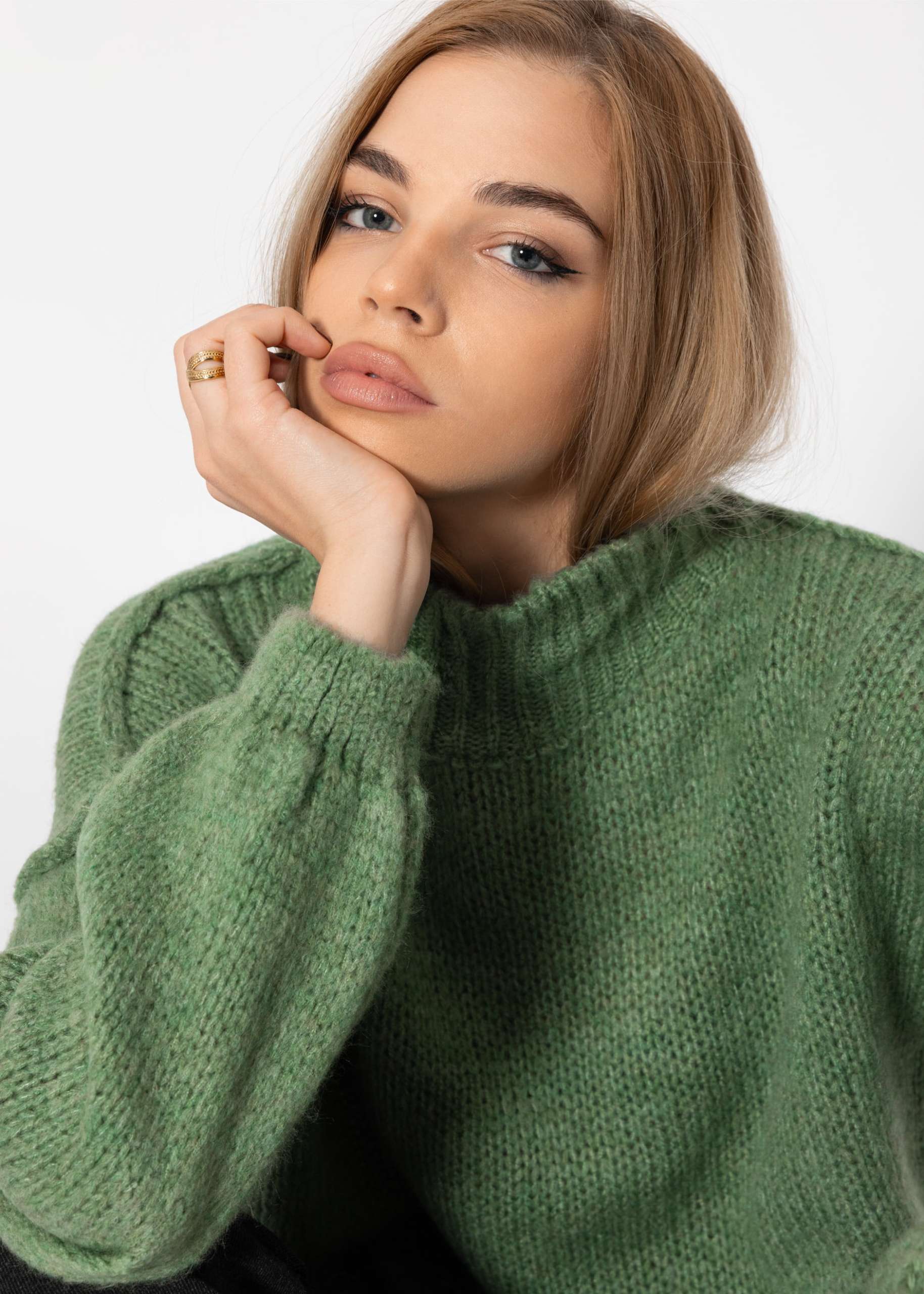 Turtleneck sweater with outer seams - sage green