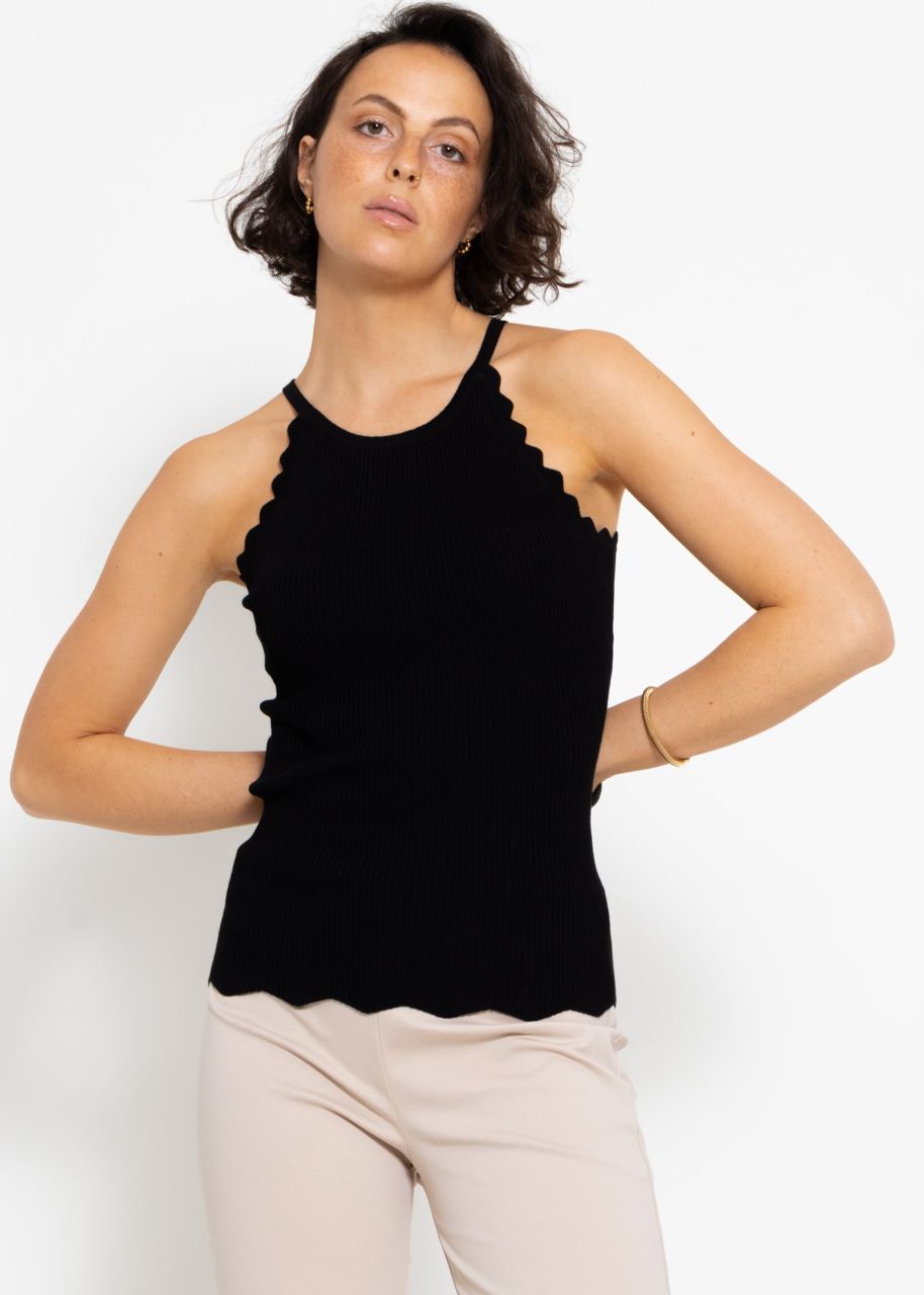 Knit top with scalloped edge, black
