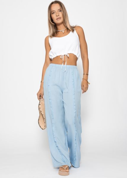 Trousers with wide leg and ruffle detail - light blue