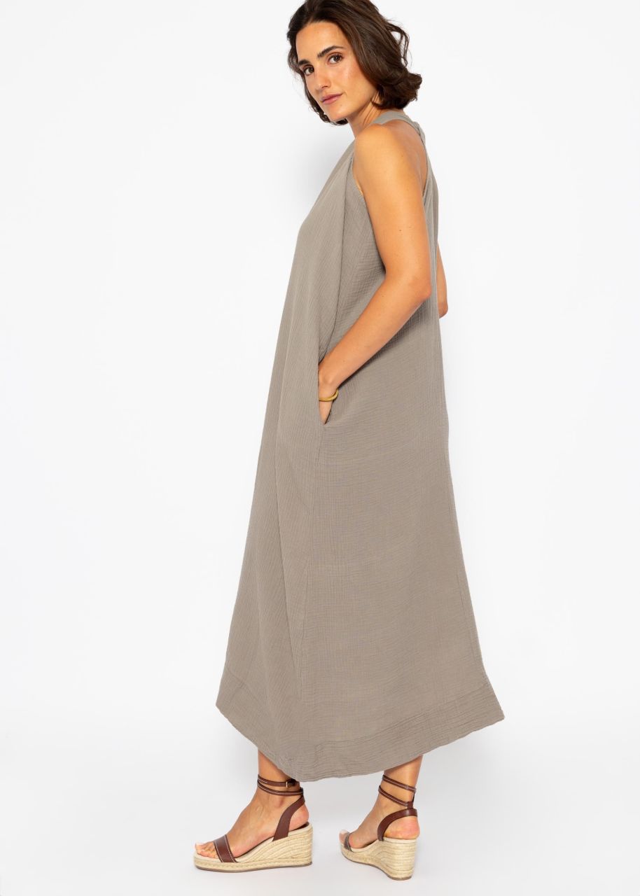 Long off-the-shoulder muslin dress - taupe