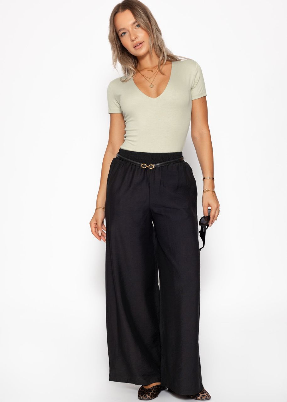 Shiny fabric trousers with straight leg - black