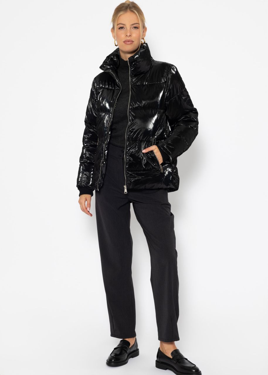 Puffer jacket with stand-up collar - black