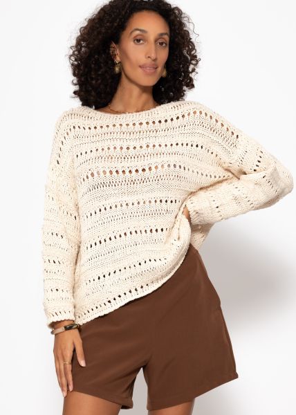 Sweater with ajour pattern - beige