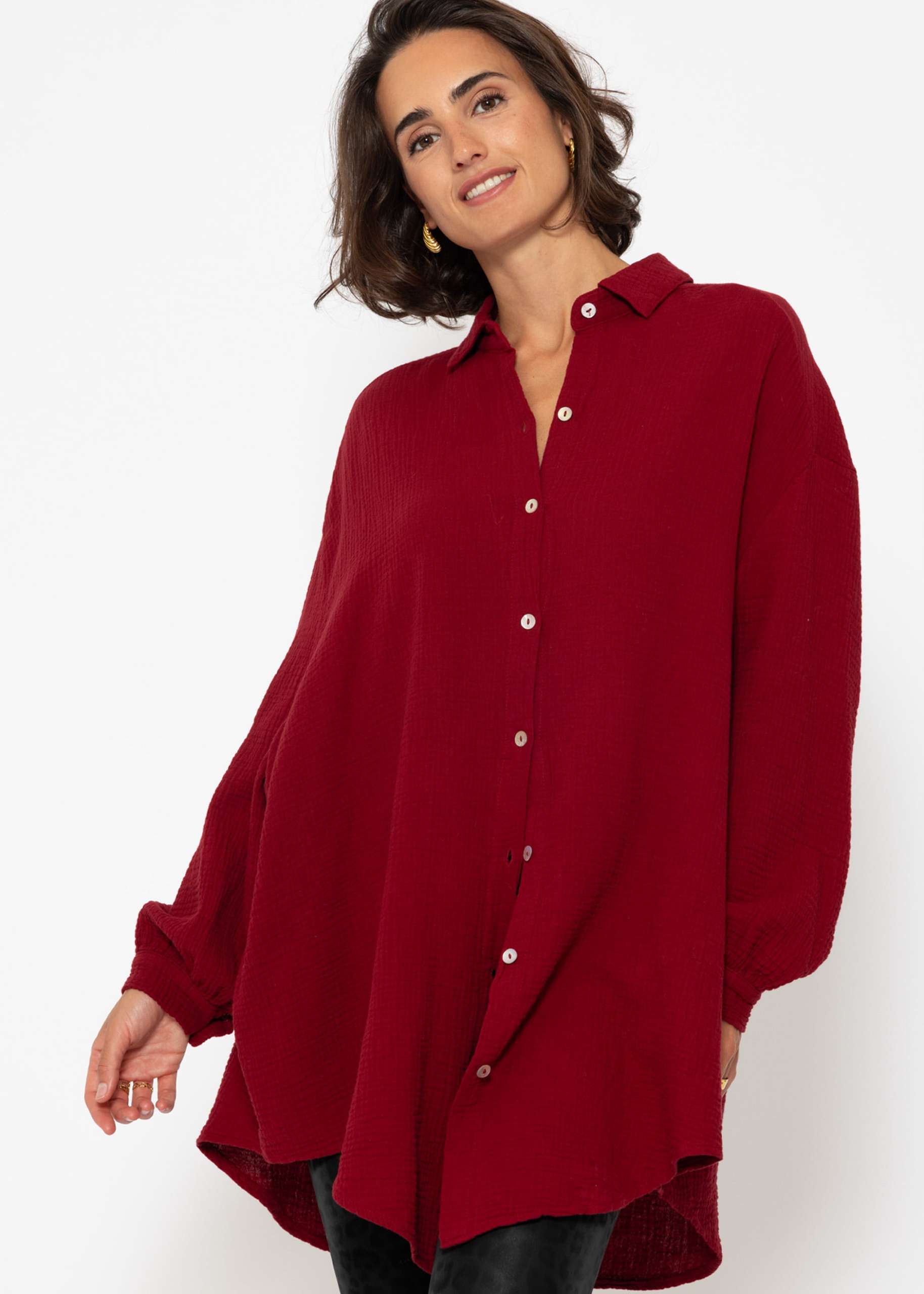 Muslin blouse oversize, dark red