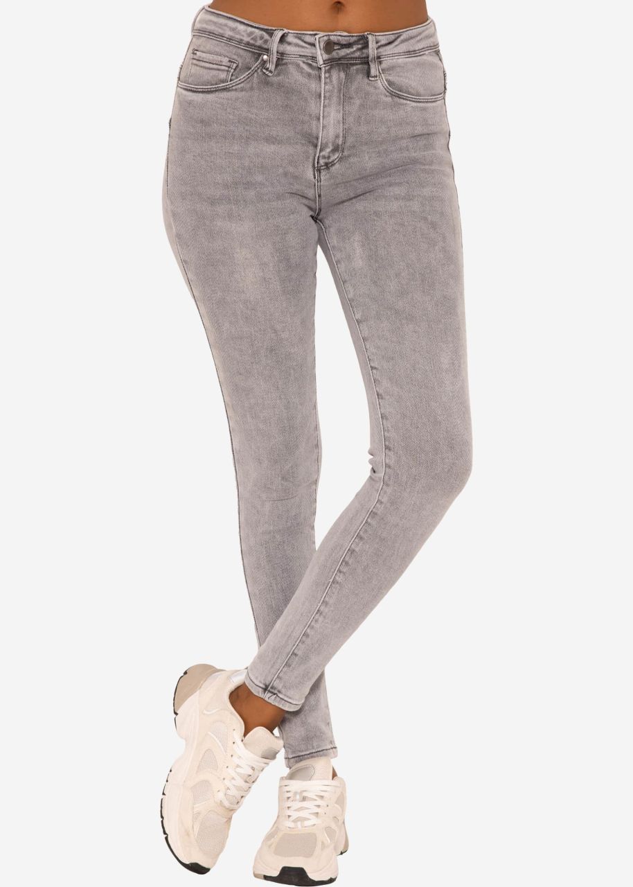 Stretchy Mid Waist Push Up Jeans - Light Grey
