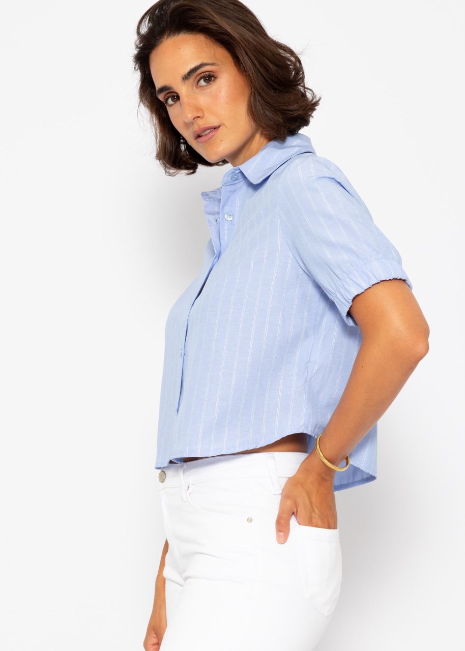 Shorter blouse with lurex stripes - light blue