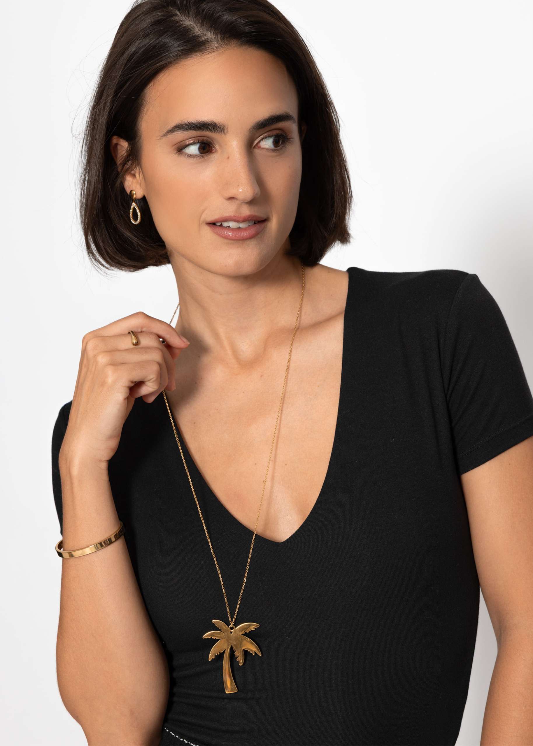 Long necklace with palm tree - gold