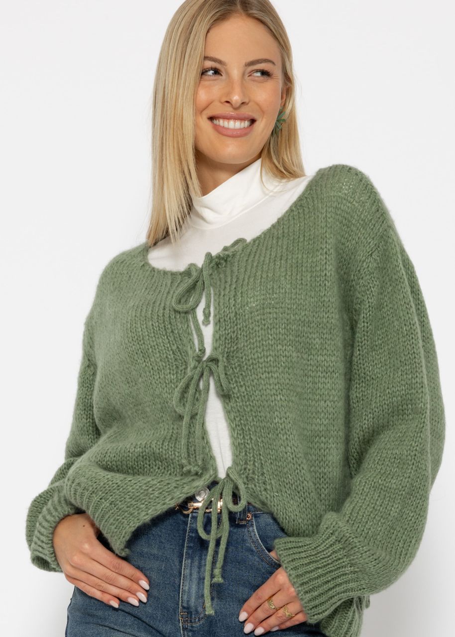 Cardigan with bow closure - sage green