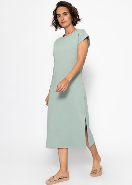 Long sweat dress with slit - sage green